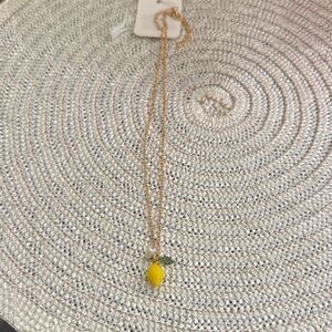 Gold-Tone Necklace with Yellow Lemon and Green Leaf Charm